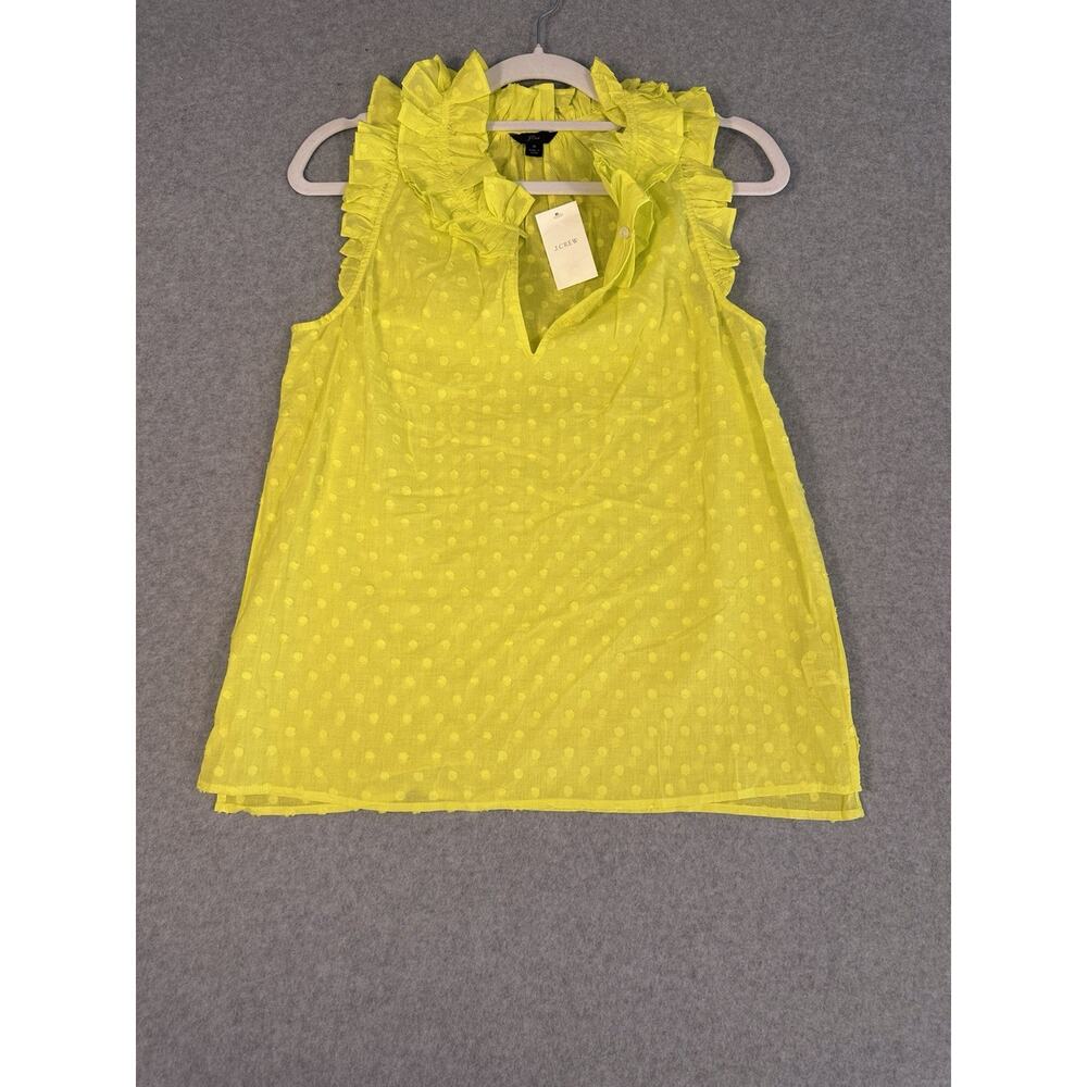 J Crew Women's Parquet Swiss Dot Ruffle Blouse Top Green Yellow Size S